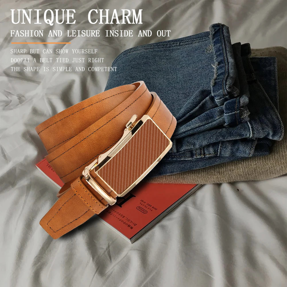 New Business Leisure Men's Alloy Square Buckle Belt Men's Luxury Designer High Quality Leather Cowboy Belt Multi Color